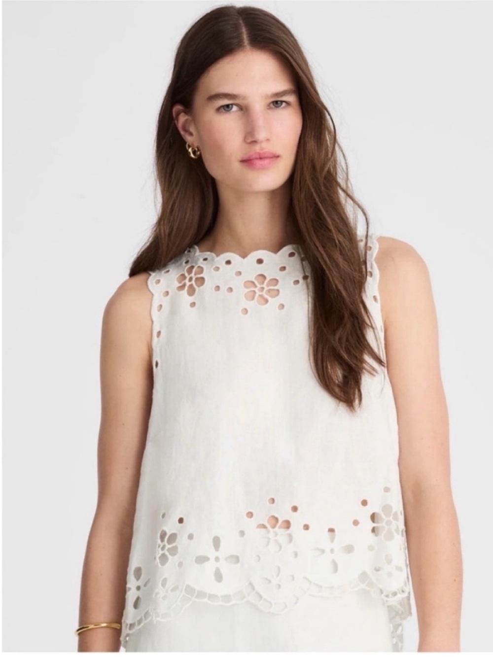 Madewell NWT Embroidered Eyelet High-Low Tank Size Small in Salt (White)